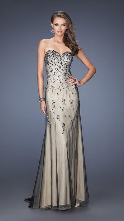 GiGi - Embellished Sweetheart Two-Toned Strapless Evening Dress 20080 In Black and Nude