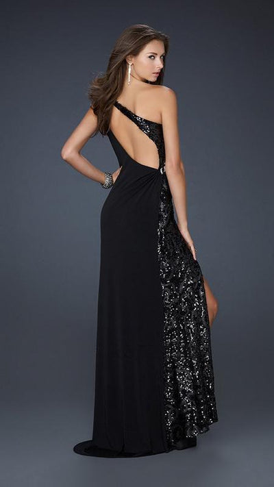 GiGi - Stunning Sequined Asymmetric Jersey Sheath Dress 17224 In Black