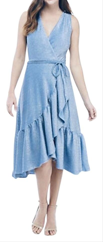 Glamour - 81016MU Sleeveless Wrap Glitter Ruffled Hem Dress In Blue