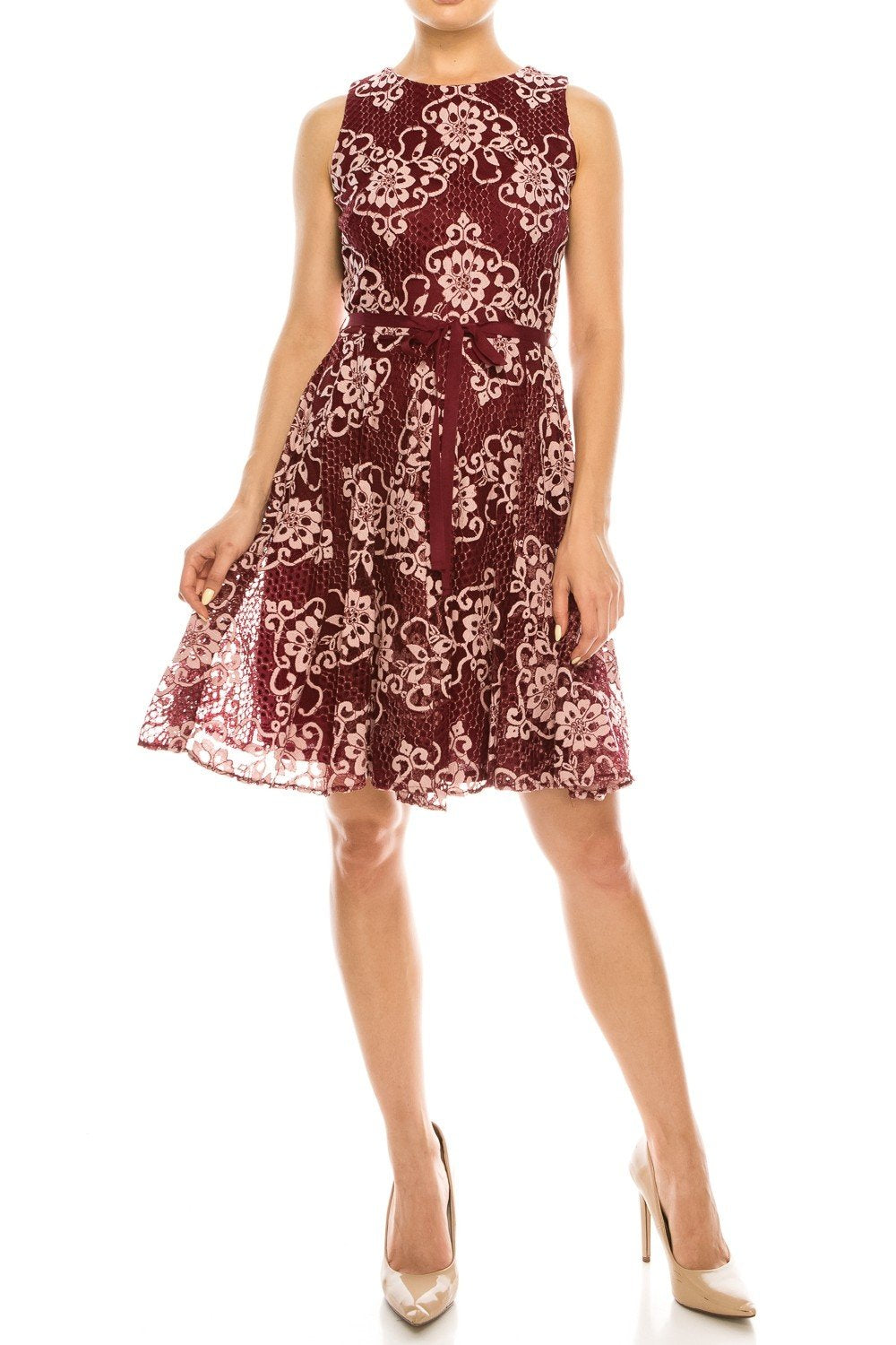 Gabby Skye - 17871M Lace Jewel A-Line Cocktail Dress In Red