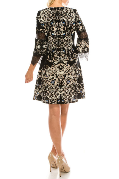 Gabby Skye - 18324M Printed Jewel A-Line Cocktail Dress In Black and Multi-Color