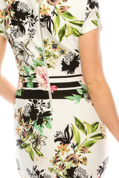 Gabby Skye - 18881M Floral Neoprene Dress In White and Multi-Color