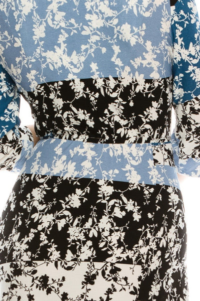 Gabby Skye - 19334M Floral Print A-Line Dress In Blue and Black