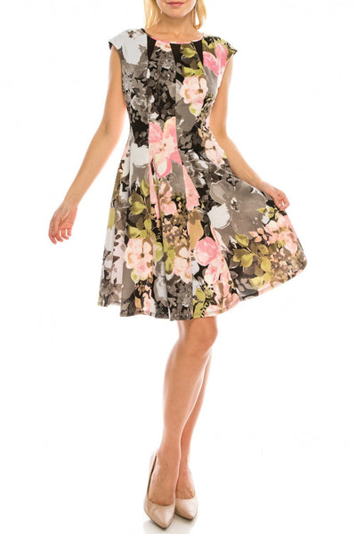 Gabby Skye - 19362M Floral Printed Jewel Short Dress In Black and Multi-Color