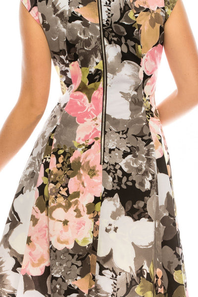 Gabby Skye - 19362M Floral Printed Jewel Short Dress In Black and Multi-Color