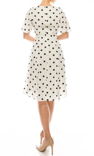 Gabby Skye - 19463M Flounce Sleeve Polka Dot A-Line Dress In White and Black