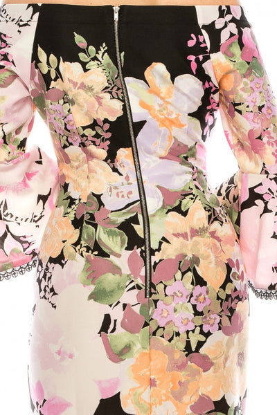 Gabby Skye - 19573M Off-Shoulder Floral Print Dress In Multi-Color