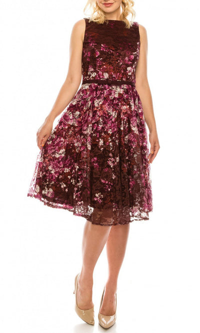 Gabby Skye - 57219MG Floral Lace Sleeveless Dress In Red