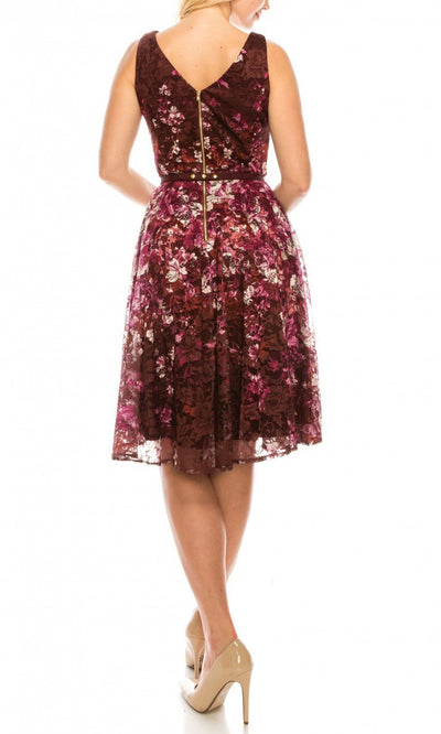Gabby Skye - 57219MG Floral Lace Sleeveless Dress In Red