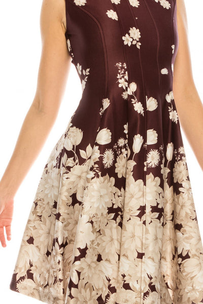 Gabby Skye - 57353MG Floral Print Bateau A-line Cocktail Dress In Brown