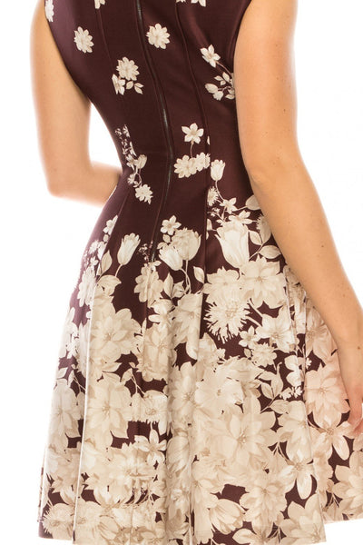 Gabby Skye - 57353MG Floral Print Bateau A-line Cocktail Dress In Brown