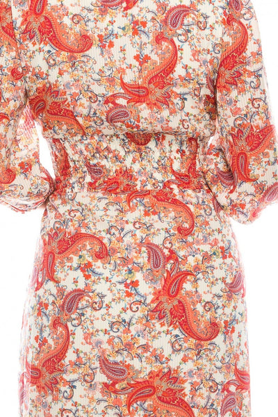 Gabby Skye - 57372MG Floral Paisley Printed Faux Wrap Dress In Pink and Multi-Color