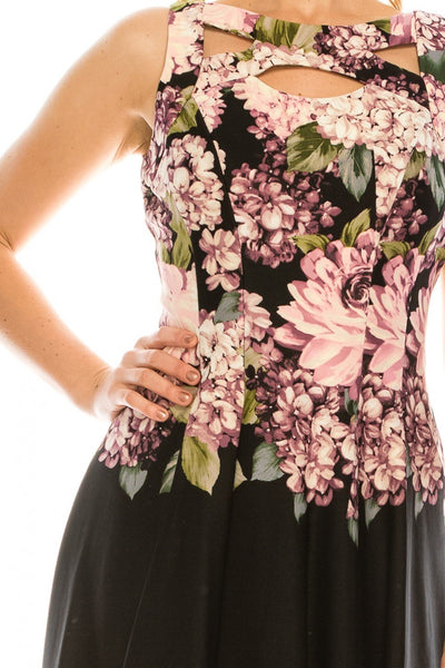 Gabby Skye - 57414MG Sleeveless Floral A-Line Dress In Black and Pink