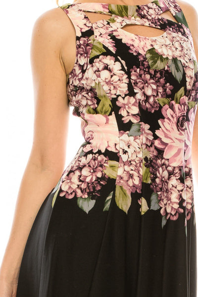 Gabby Skye - 57414MG Sleeveless Floral A-Line Dress In Black and Pink