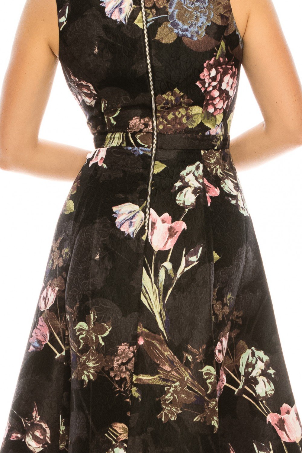 Gabby Skye - 57453MG Floral Print V-neck A-line Cocktail Dress In Black and Pink