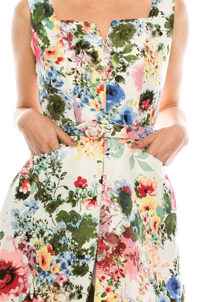 Gabby Skye - 57472MG Floral Print Jacquard Dress In Multi-Color
