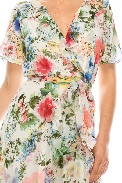 Gabby Skye - 57524MG Floral Faux Wrap Dress In Multi-Color