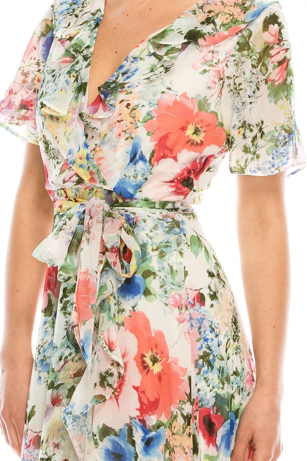 Gabby Skye - 57524MG Floral Faux Wrap Dress In Multi-Color