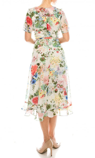 Gabby Skye - 57524MG Floral Faux Wrap Dress In Multi-Color