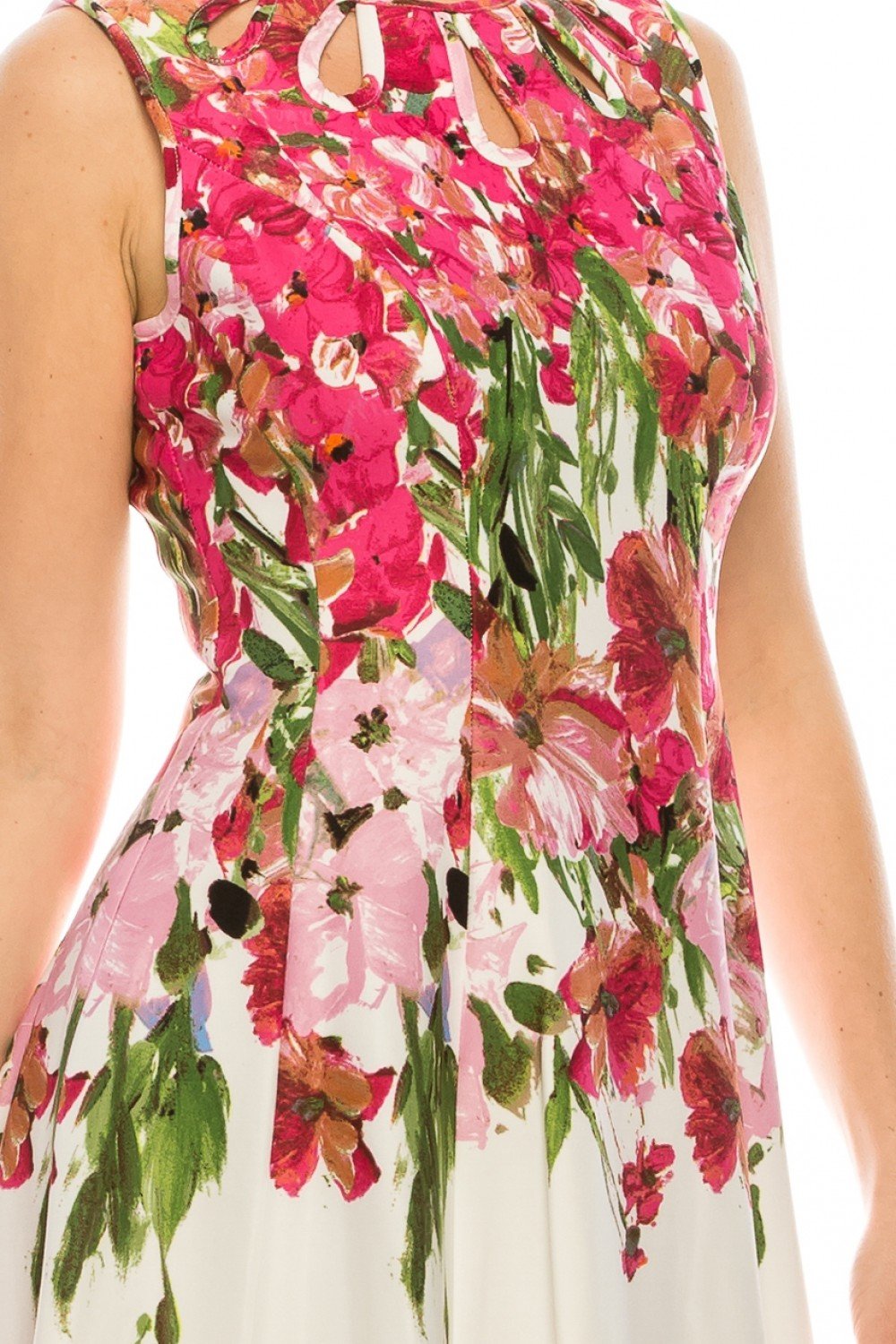 Gabby Skye - 57752MG Floral Print Jewel Neck Dress In White and Pink