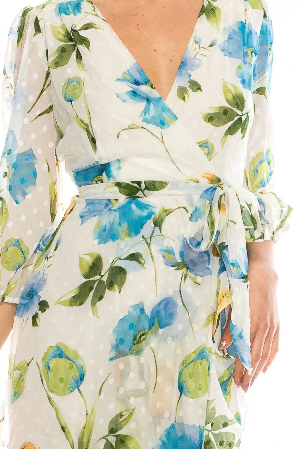 Gabby Skye - 91039MG Floral Chiffon Ruffled Hem Dress In White and Floral