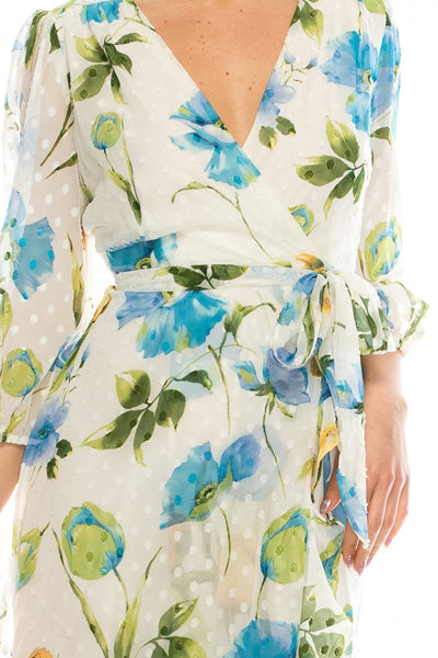 Gabby Skye - 91039MG Floral Chiffon Ruffled Hem Dress In White and Floral