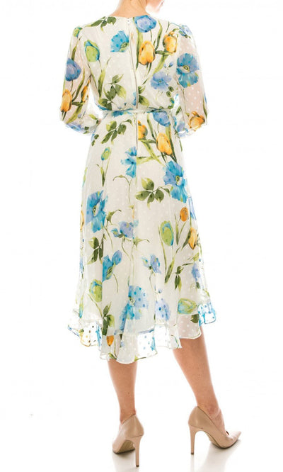 Gabby Skye - 91039MG Floral Chiffon Ruffled Hem Dress In White and Floral