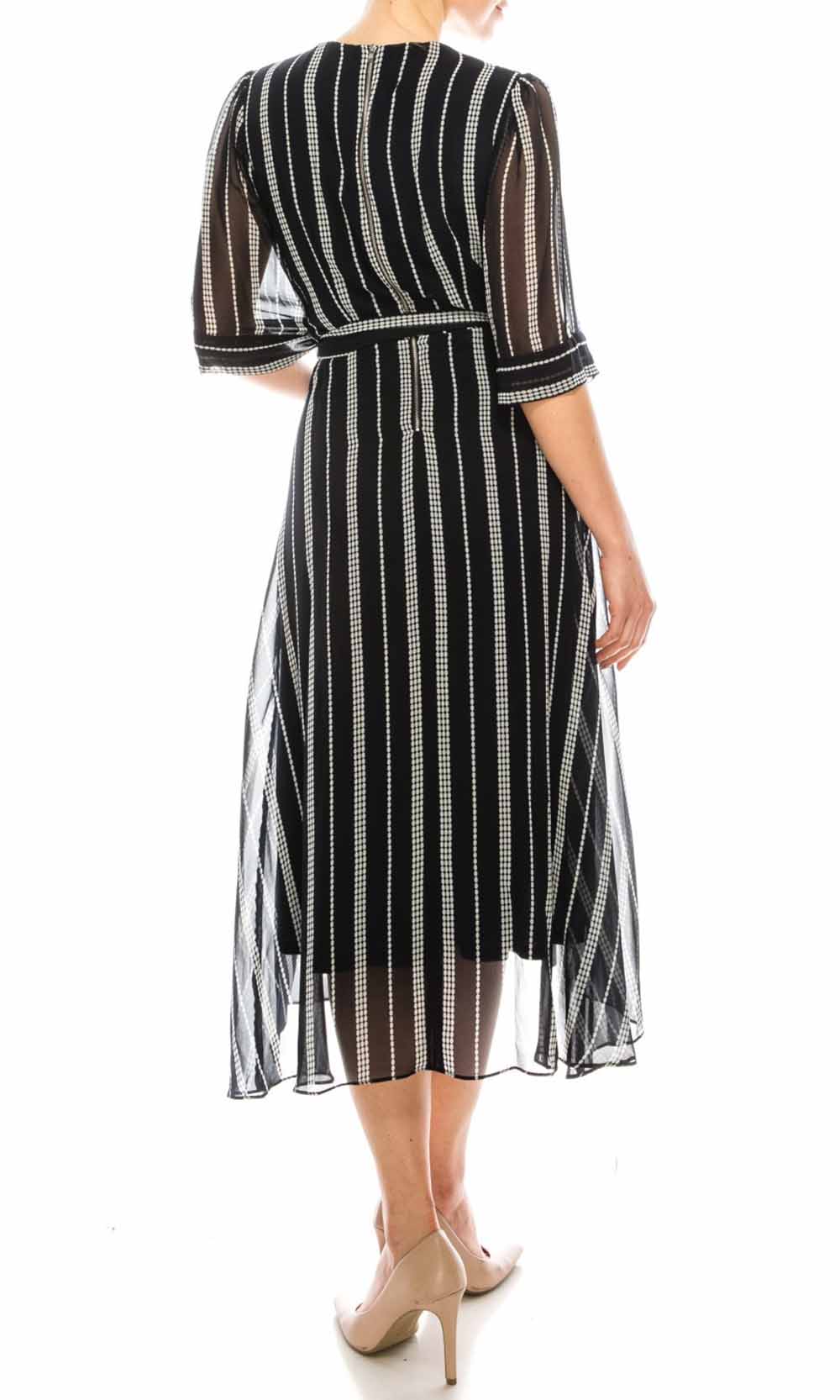 Gabby Skye - 95216MG Faux Wrap Style Stripe Chiffon Dress In Print