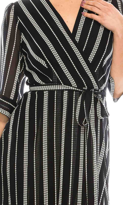 Gabby Skye - 95216MG Faux Wrap Style Stripe Chiffon Dress In Print