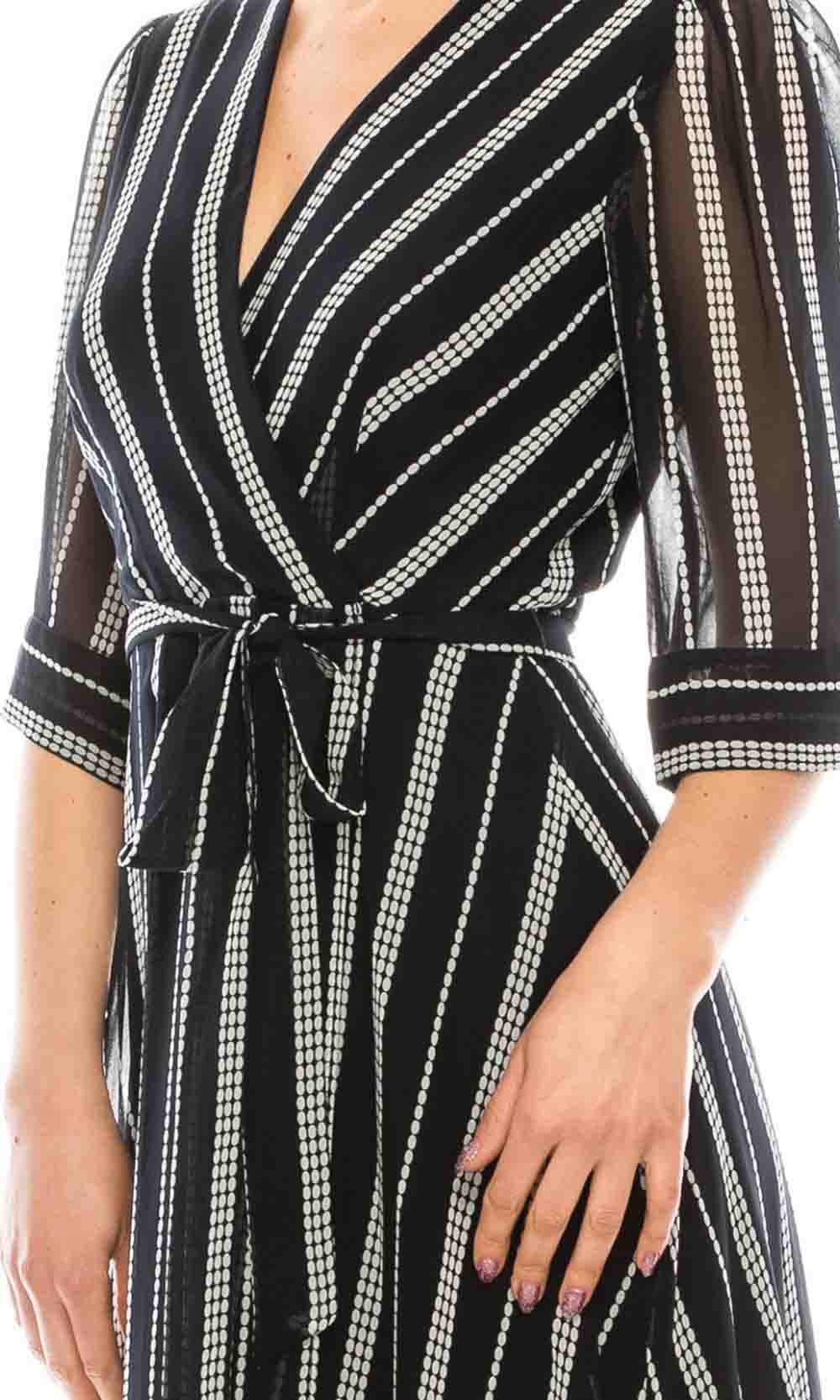 Gabby Skye - 95216MG Faux Wrap Style Stripe Chiffon Dress In Print