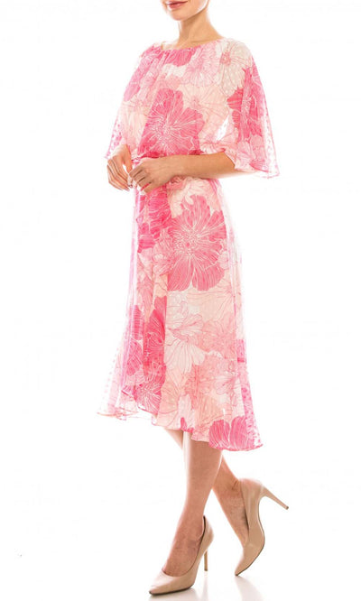 Gabby Skye - 95259MG Butterfly Sleeve Blouson Floral Chiffon Dress In Floral and Pink