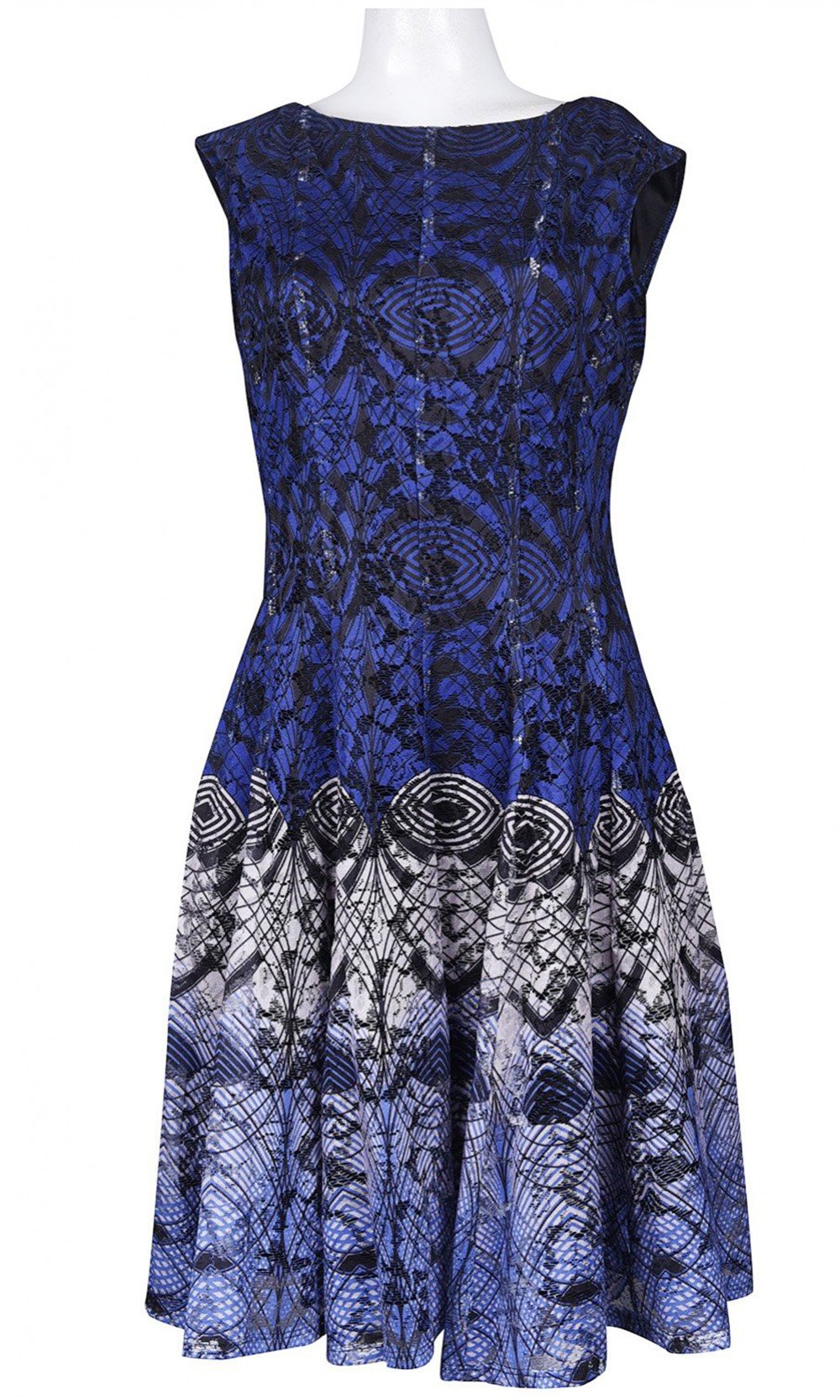 Gabby Skye - 56339MG Multi-Print Gradient Knit Lace A-Line Dress In Blue and Multi-Color