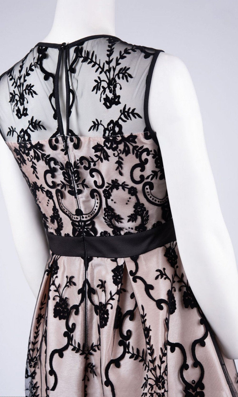 Gabby Skye - 17567M Sleeveless Embroidered Mesh Dress In Black and Neutral