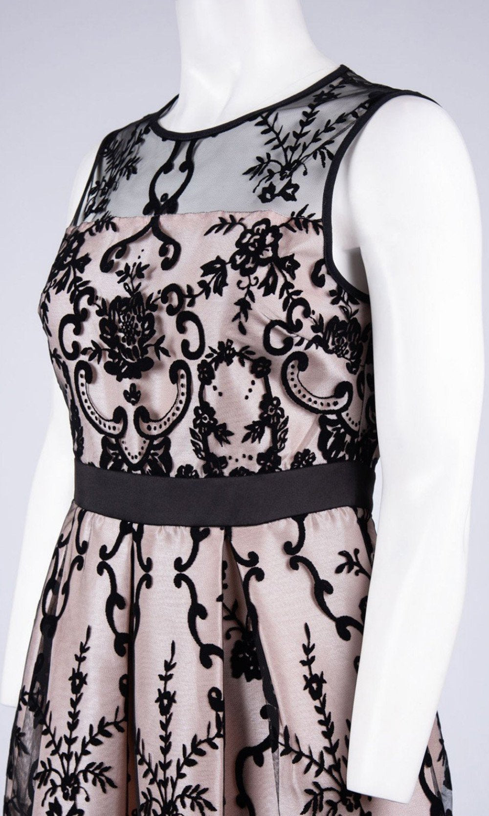 Gabby Skye - 17567M Sleeveless Embroidered Mesh Dress In Black and Neutral