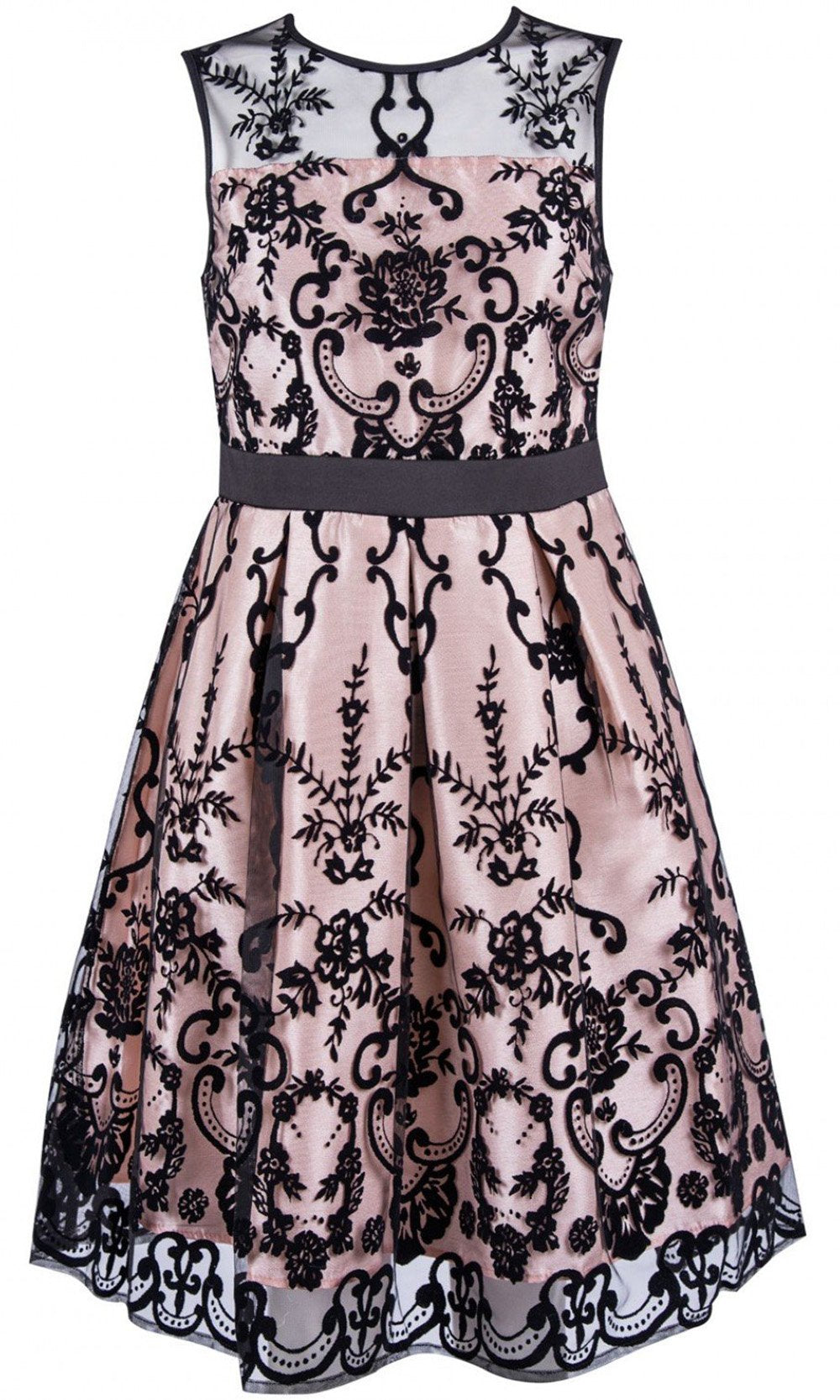 Gabby Skye - 17567M Sleeveless Embroidered Mesh Dress In Black and Neutral