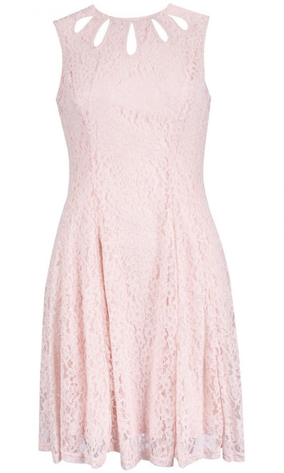 Gabby Skye - 56091MG Jewel Neck Lace Dress In Pink