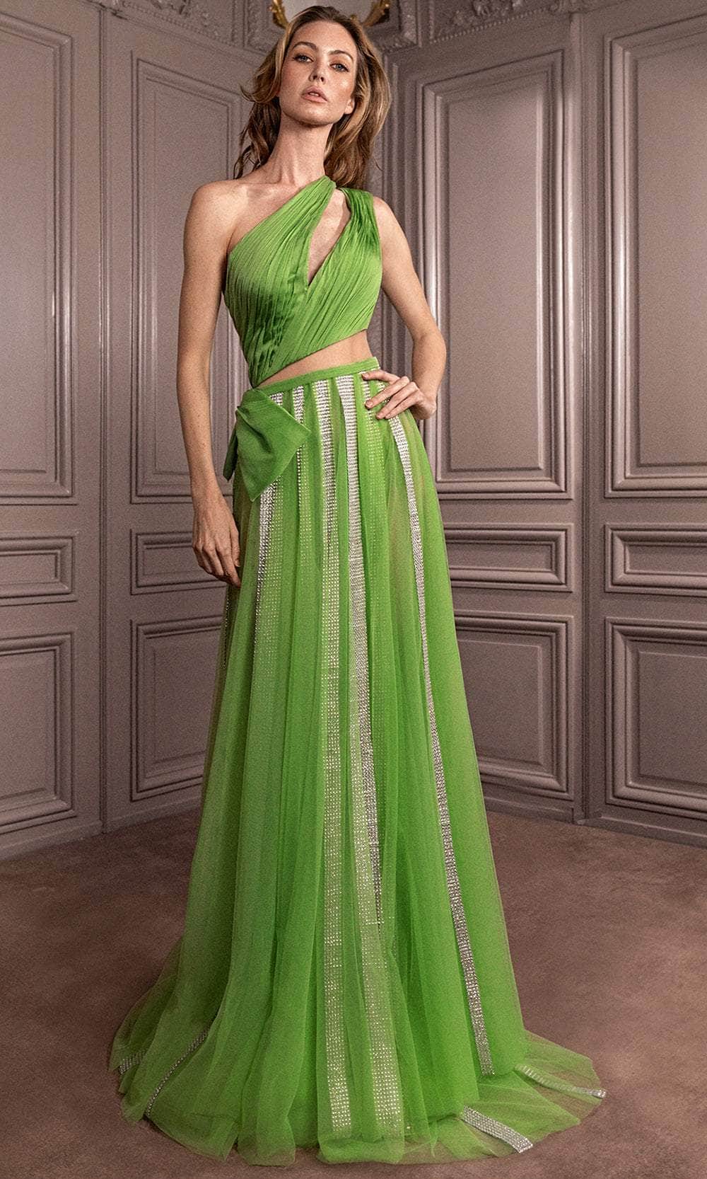 Gatti Nolli Couture GA-6772 - Asymmetrical Cutout Evening Dress Evening Dresses 0 / Green