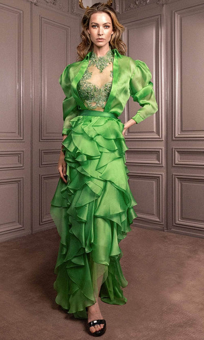Gatti Nolli Couture GA-6796 + GA-6745 - Ruffle Trimmed Evening Dress Evening Dresses 0 / Green