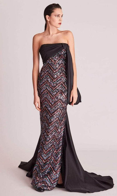 Gatti Nolli Couture OP5747 - Strapless Zigzag Sequin Evening Gown Evening Dresses 8 / Black