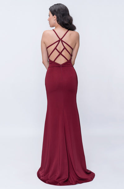 Nina Canacci - 1417 Plunging Sweetheart Crisscross-Strapped Bodice Gown in Red