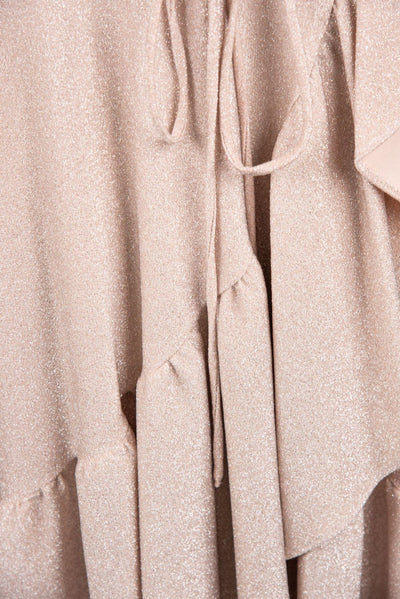 Glamour - 81016MU Sleeveless Wrap Glitter Ruffled Hem Dress In Neutral and Pink