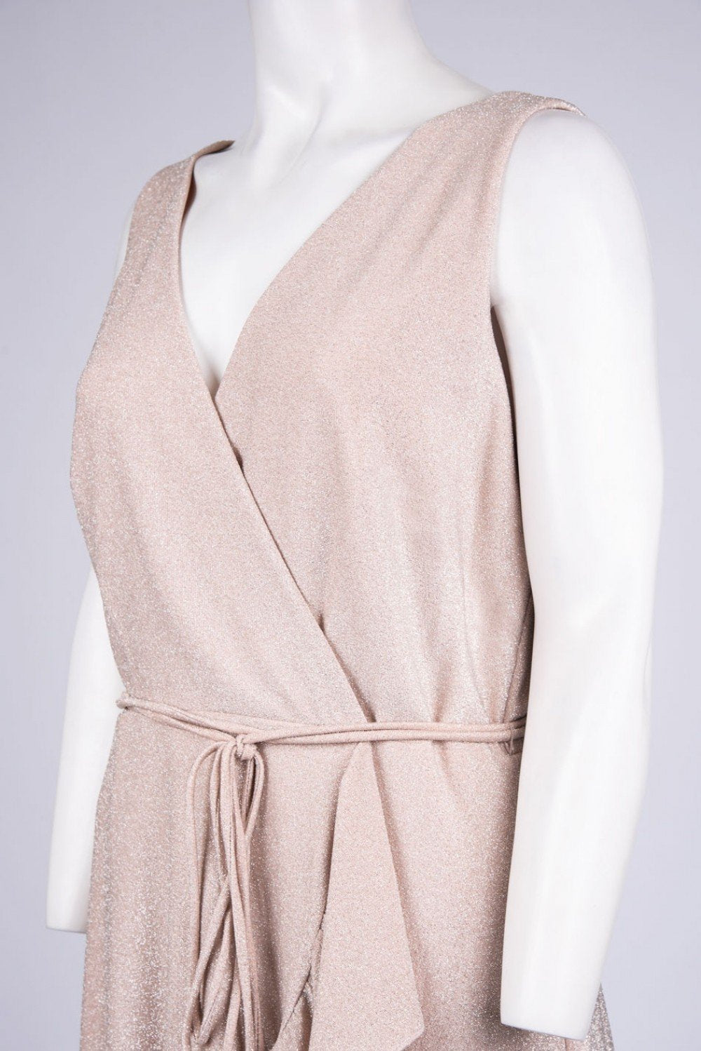 Glamour - 81016MU Sleeveless Wrap Glitter Ruffled Hem Dress In Neutral and Pink