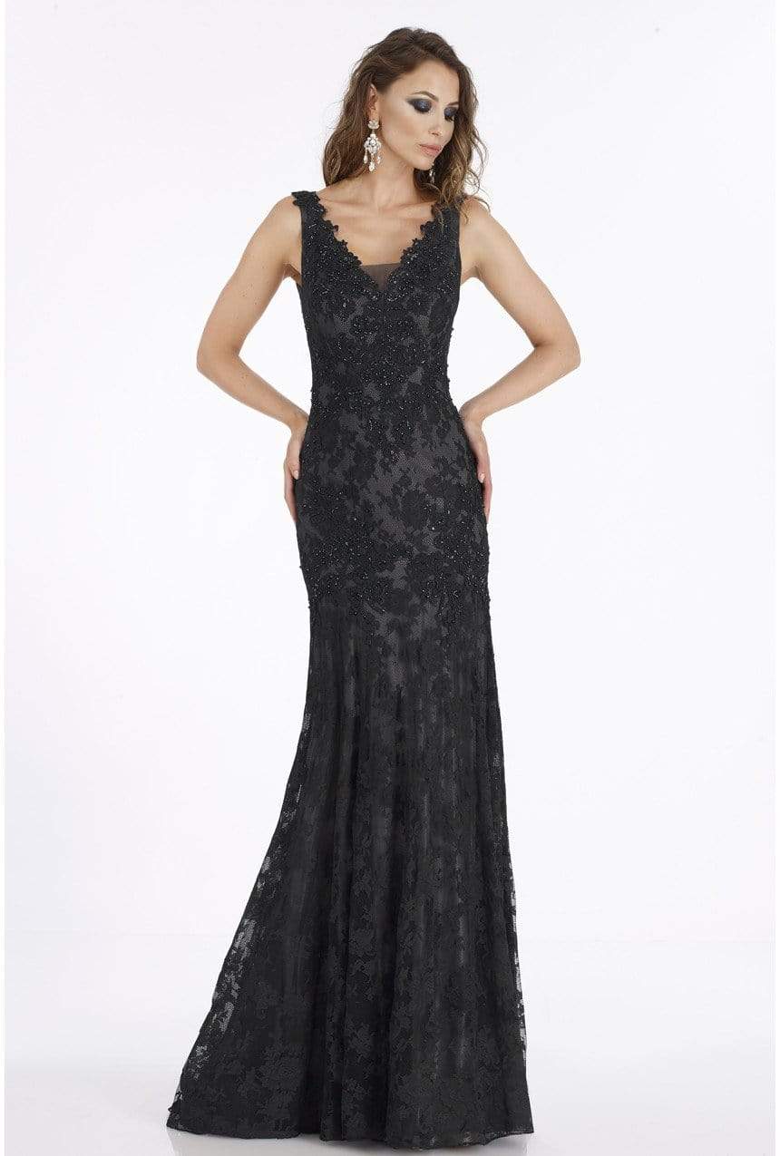 Gia Franco - 12007 Adorned Floral Lace Trumpet Gown Special Occasion Dress 8 / Charcoal