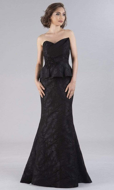 Gia Franco - 12052 Strapless Jacquard Peplum Dress Evening Dresses 6 / Black