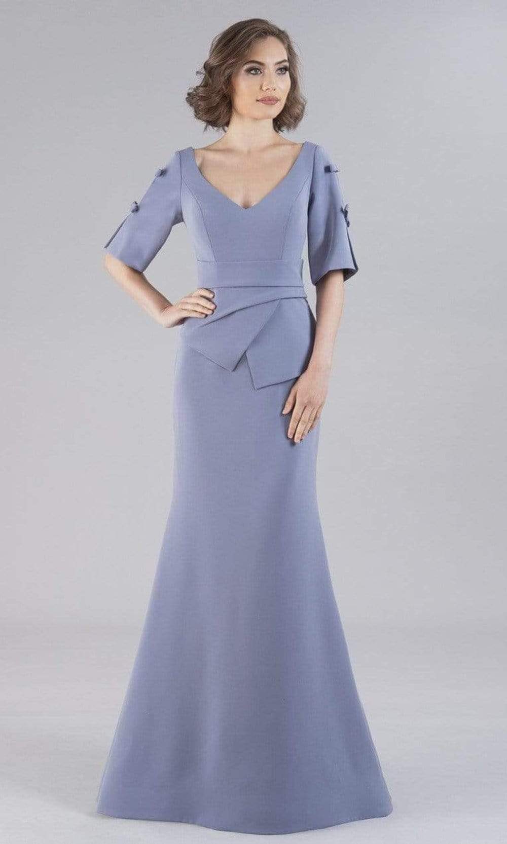 Gia Franco - Peplum V-Neck Formal Trumpet Dress 12102SC