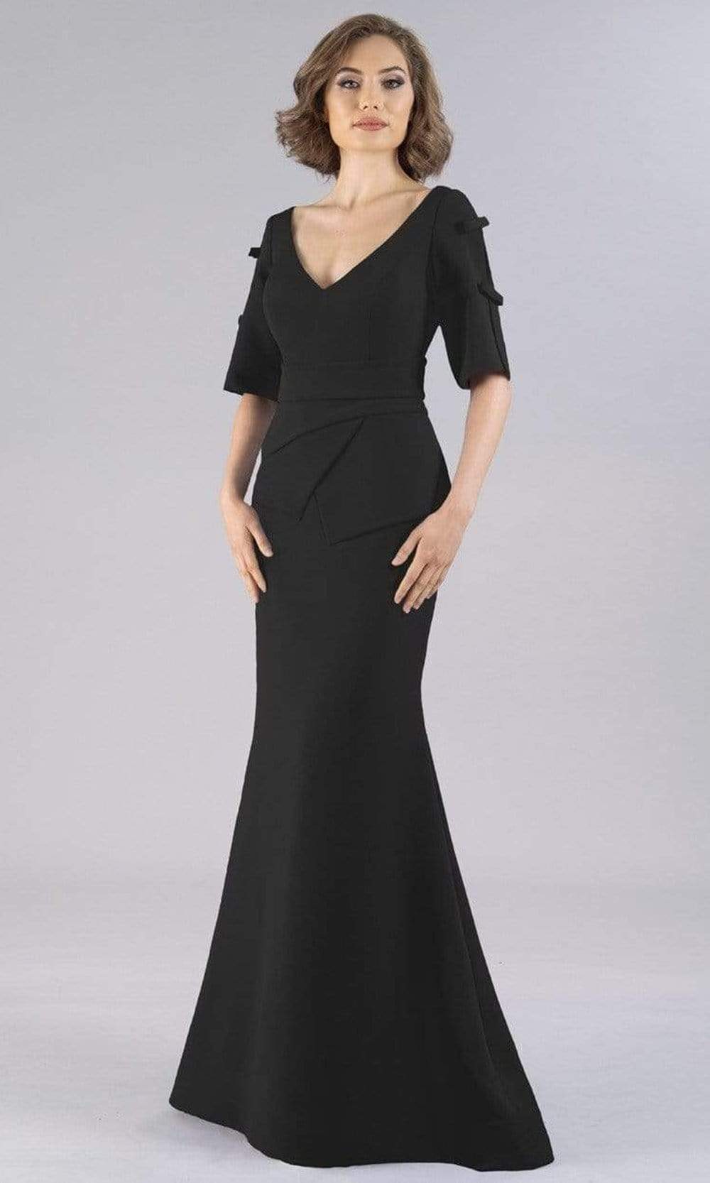 Gia Franco - Peplum V-Neck Formal Trumpet Dress 12102SC In Black