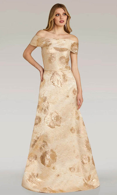 Gia Franco 12250 - Off Shoulder Jacquard Evening Dress Evening Dresses 2 / Champagne