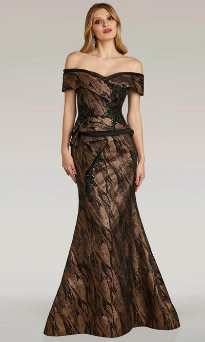 Gia Franco 12267 - Draped Peplum Evening Gown Evening Dresses 2 / Blk/Bronze