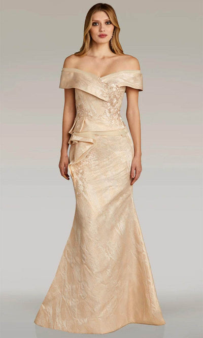 Gia Franco 12267 - Draped Peplum Evening Gown Evening Dresses 2 / Champ/Gold