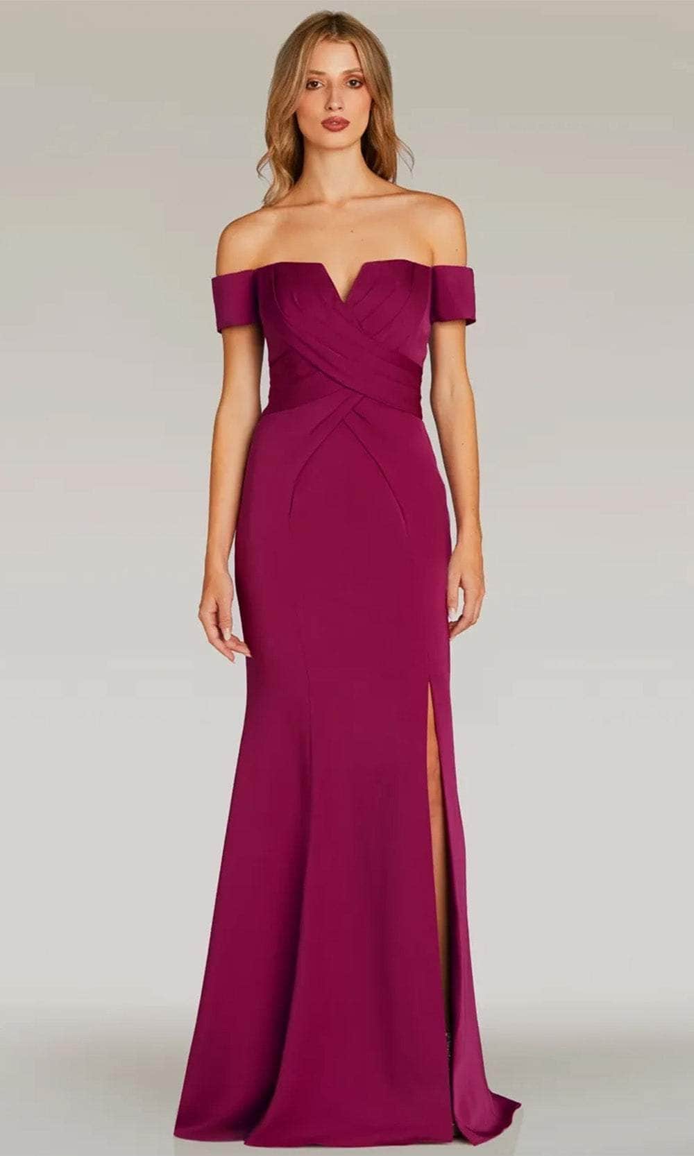 Gia Franco 12310 - Off Shoulder Evening Dress with Slit Evening Dresses 2 / Fuchia